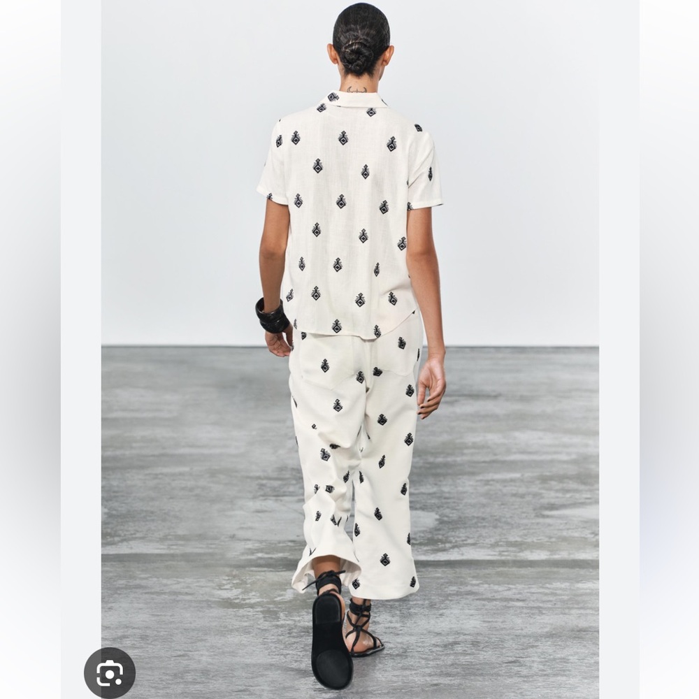 ZARA CONTRAST EMBROIDERED CULOTTES - Picture 5 of 11